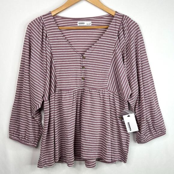 Sonoma Tops - NWT Sonoma Goods for Life Purple Stripe Baby Doll Peasant Top Small
